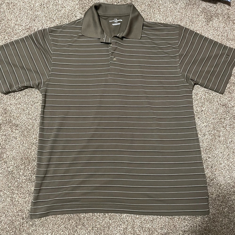 Grand Slam Golf Large Polo Shirt Olive Green Striped Short Sleeve Performance